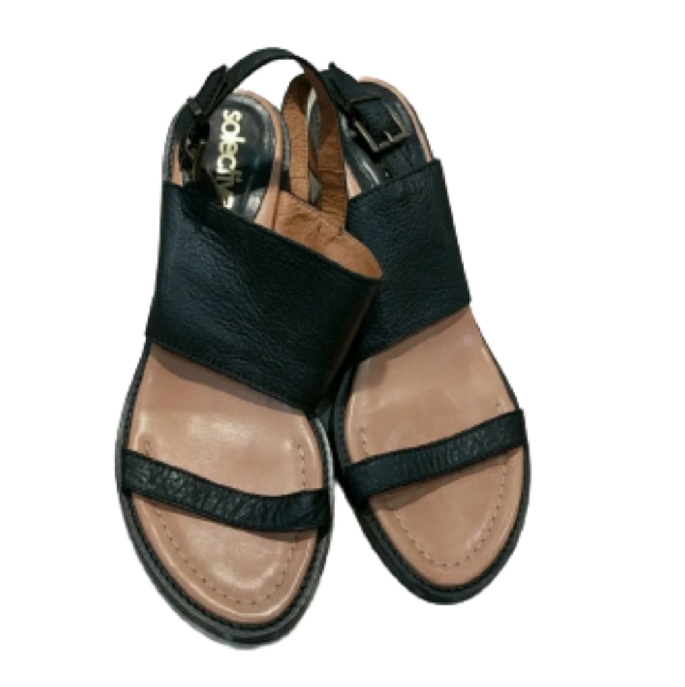NEW Solective black strappy chunk heeled sandals